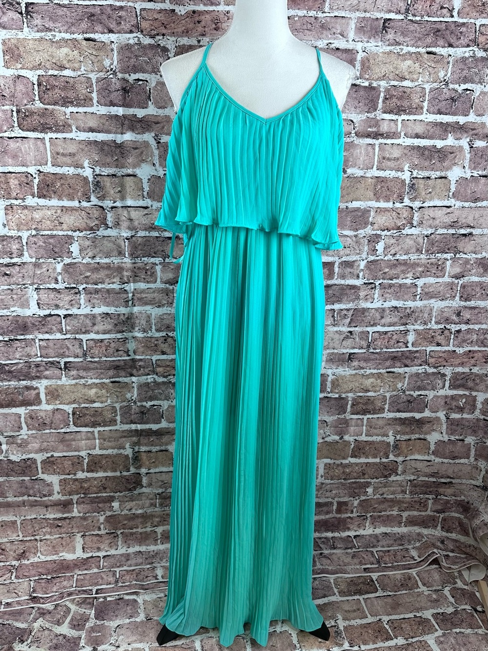 Everyday Chic Turquoise Pleated Maxi Dress Boho Resort NWT - Picture 2 of 13